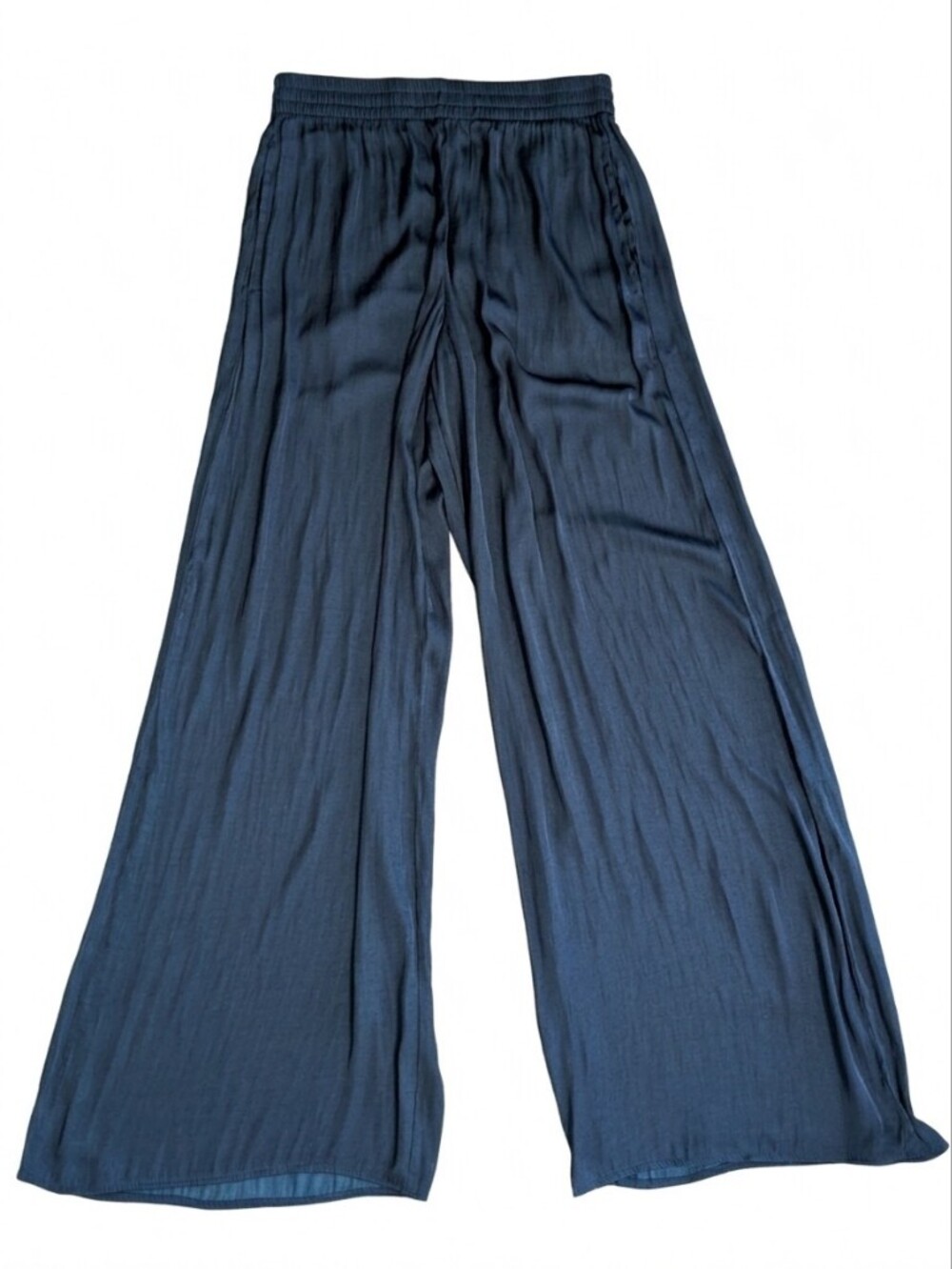 Philosophy Navy Blue Wide Leg Pants Satin Drape Palazzo Trousers Pockets S
